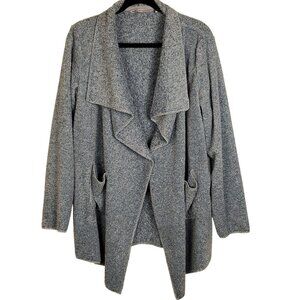 Soft Surroundings Hug Me Cardigan Blue Med Open Front Pockets Cozy Casual Layer